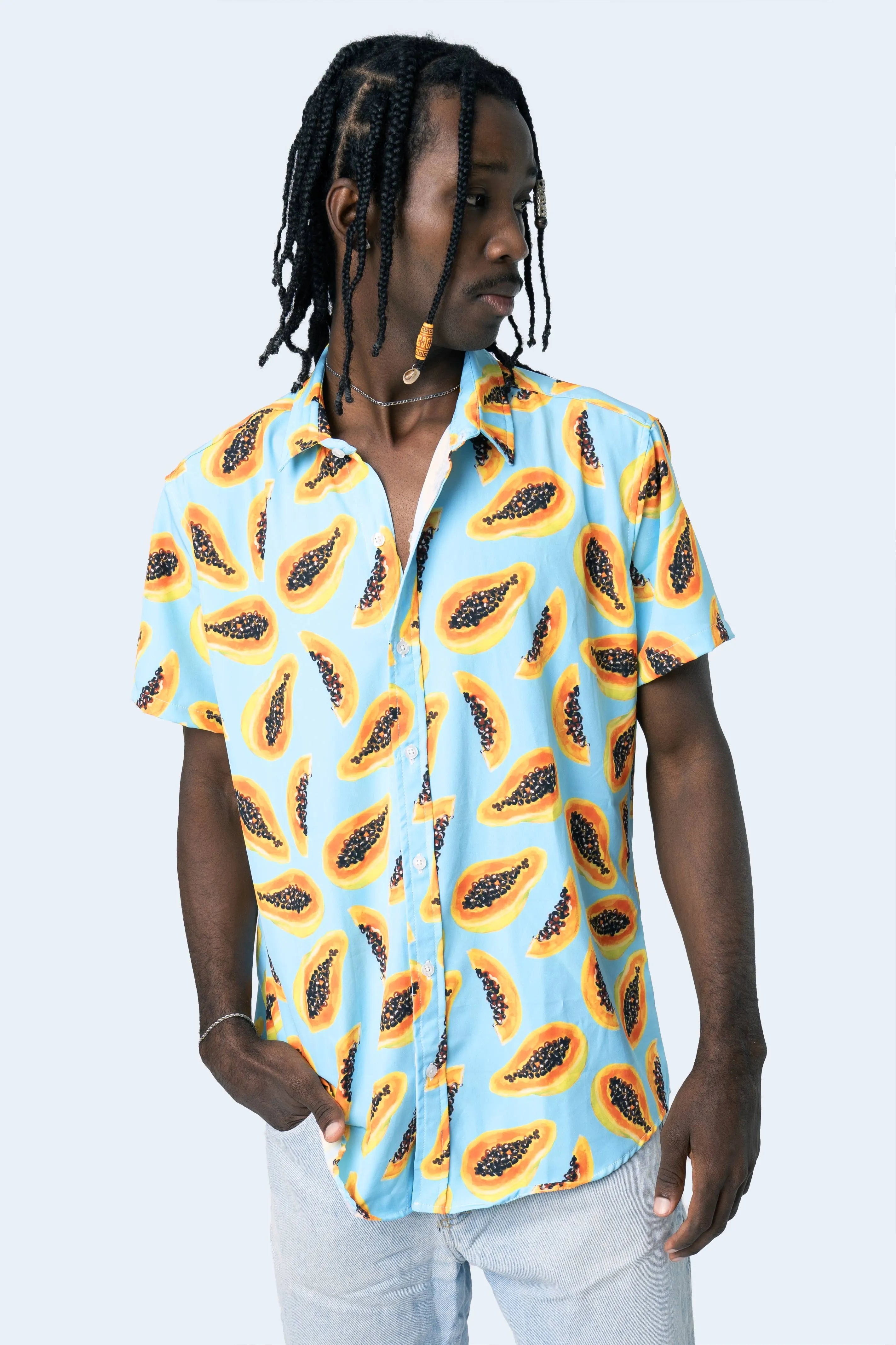 CAMISA DE BOTONES AZUL BEBÉ PAPAYAS - PIXELCAMISETAS