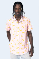 CAMISA DE BOTONES ROSA BANANOS - PIXELCAMISETAS