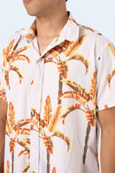 CAMISA DE BOTONES BEIGE PALMERAS - PIXELCAMISETAS