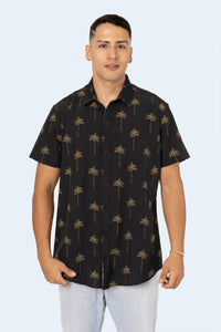 CAMISA DE BOTONES NEGRA PALMAS - PIXELCAMISETAS