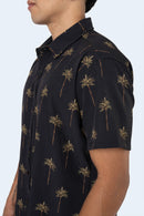 CAMISA DE BOTONES NEGRA PALMAS - PIXELCAMISETAS