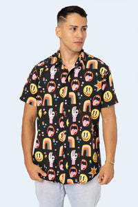 CAMISA DE BOTONES NEGRA PARTY - PIXELCAMISETAS