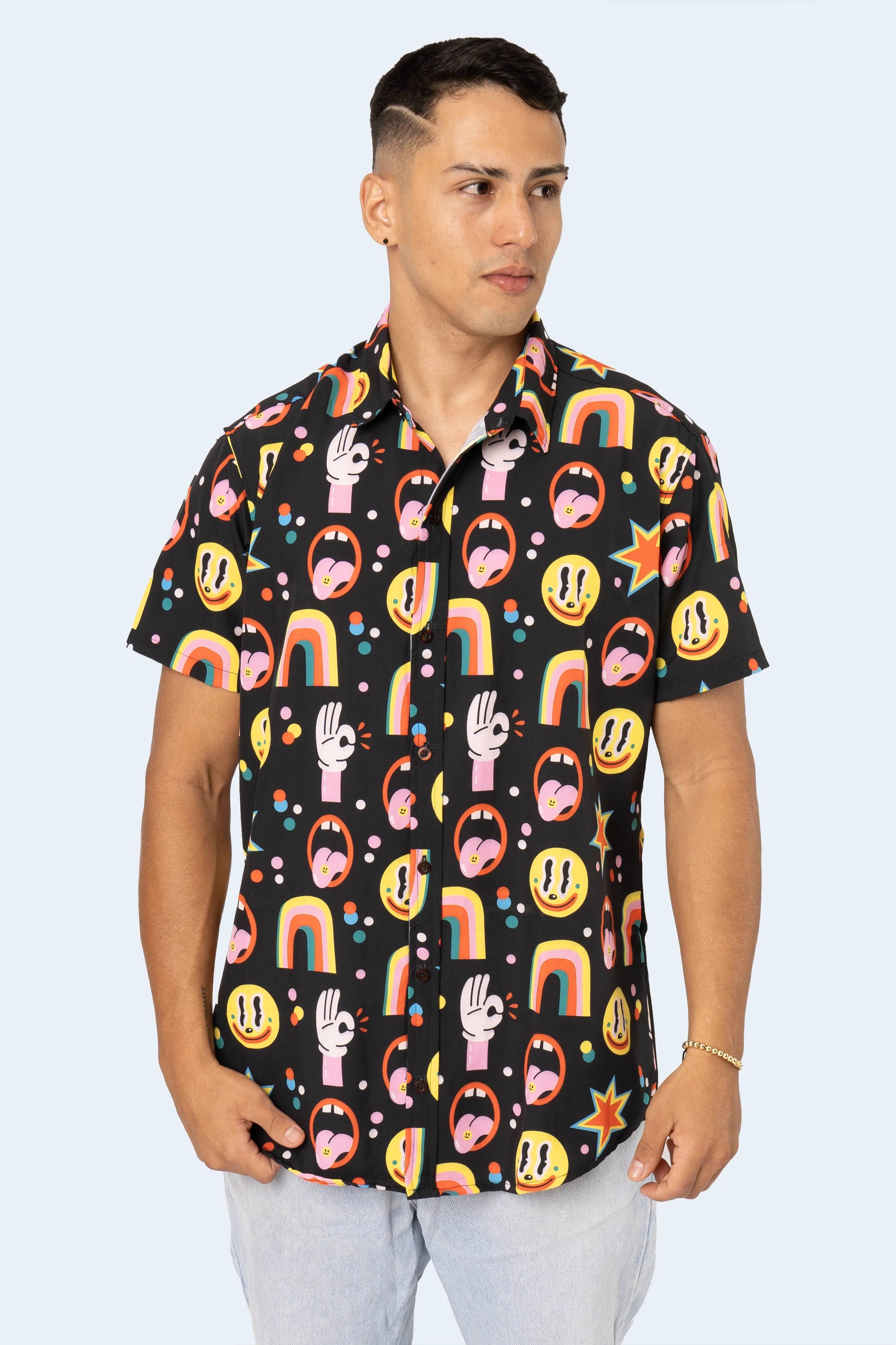CAMISA DE BOTONES NEGRA PARTY - PIXELCAMISETAS