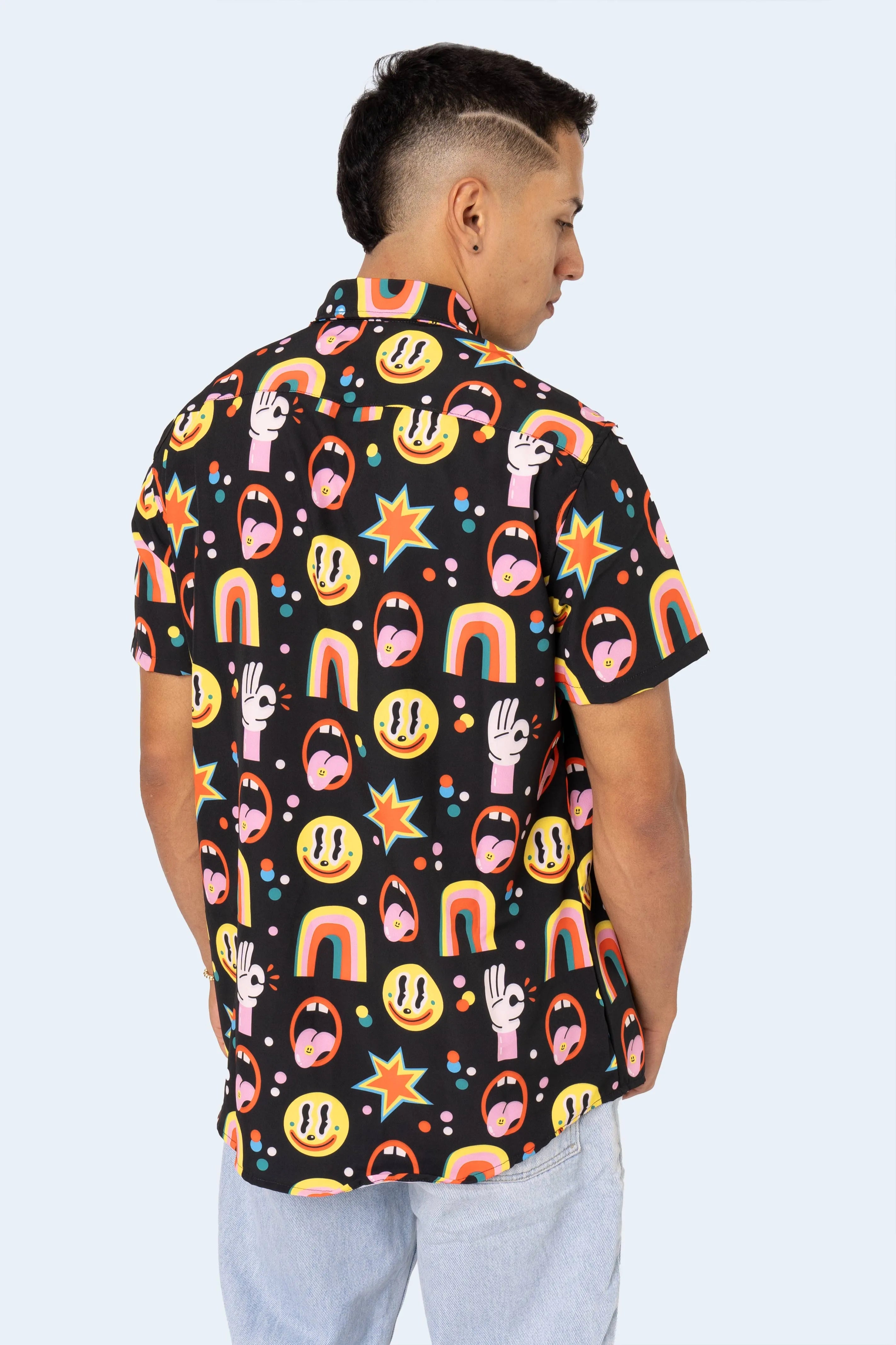 CAMISA DE BOTONES NEGRA PARTY - PIXELCAMISETAS