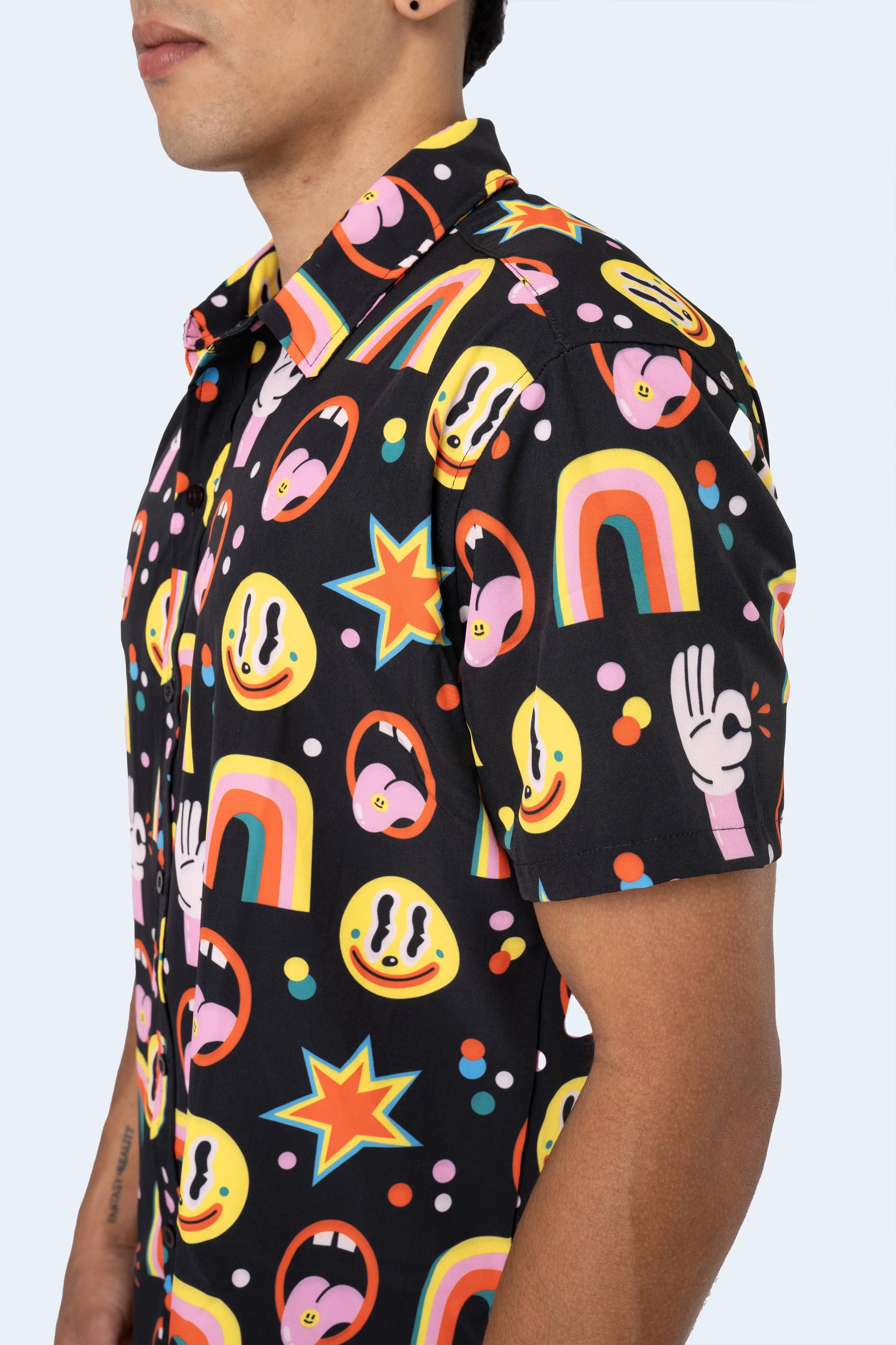 CAMISA DE BOTONES NEGRA PARTY - PIXELCAMISETAS