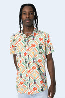 CAMISA DE BOTONES BLANCA TROPICAL MIX - PIXELCAMISETAS