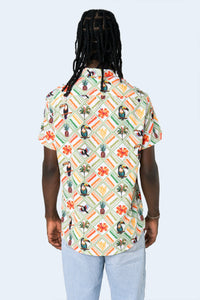 CAMISA DE BOTONES BLANCA TROPICAL MIX - PIXELCAMISETAS