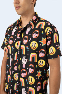 CAMISA DE BOTONES NEGRA PARTY - PIXELCAMISETAS