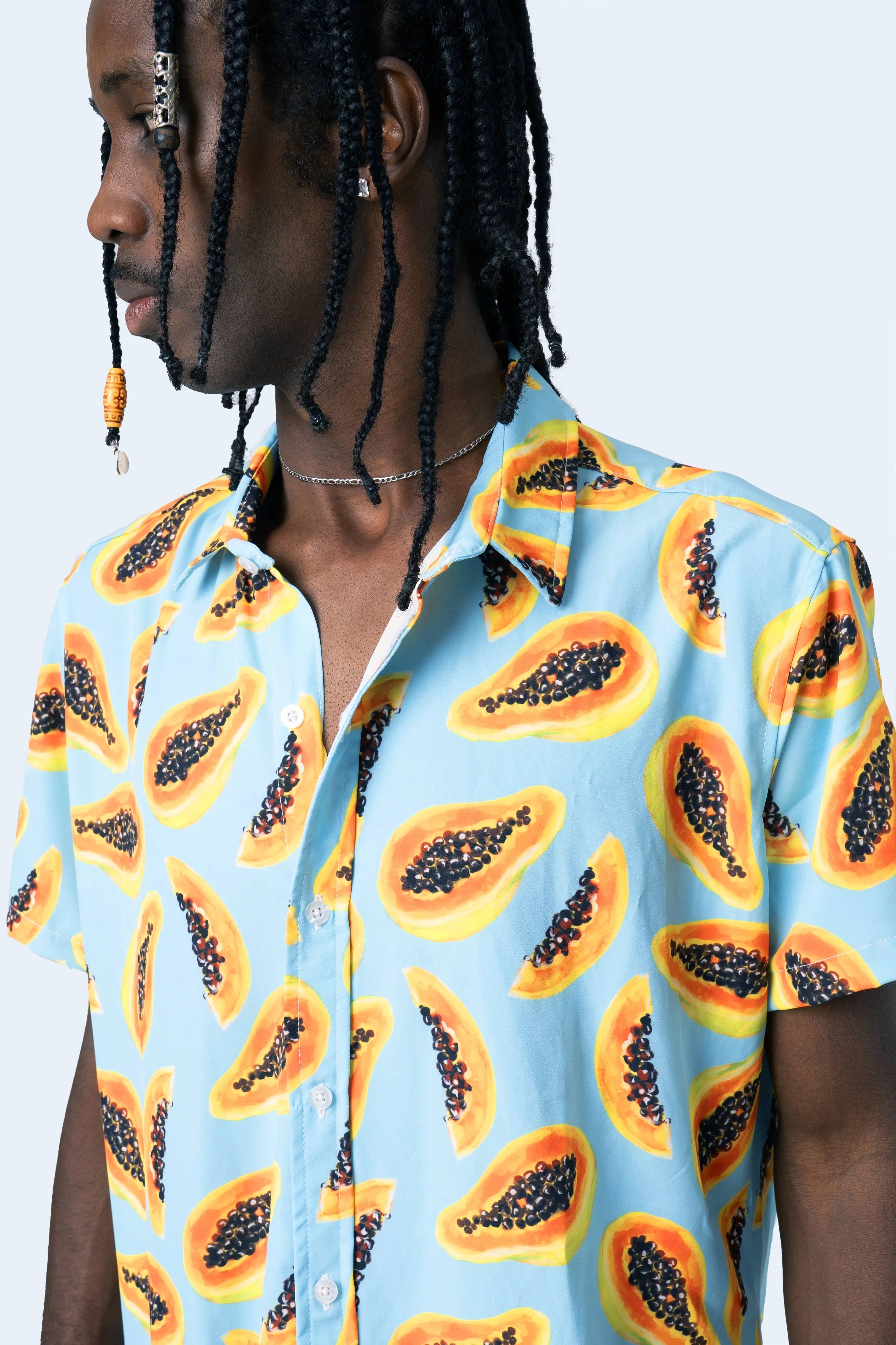 CAMISA DE BOTONES AZUL BEBÉ PAPAYAS - PIXELCAMISETAS